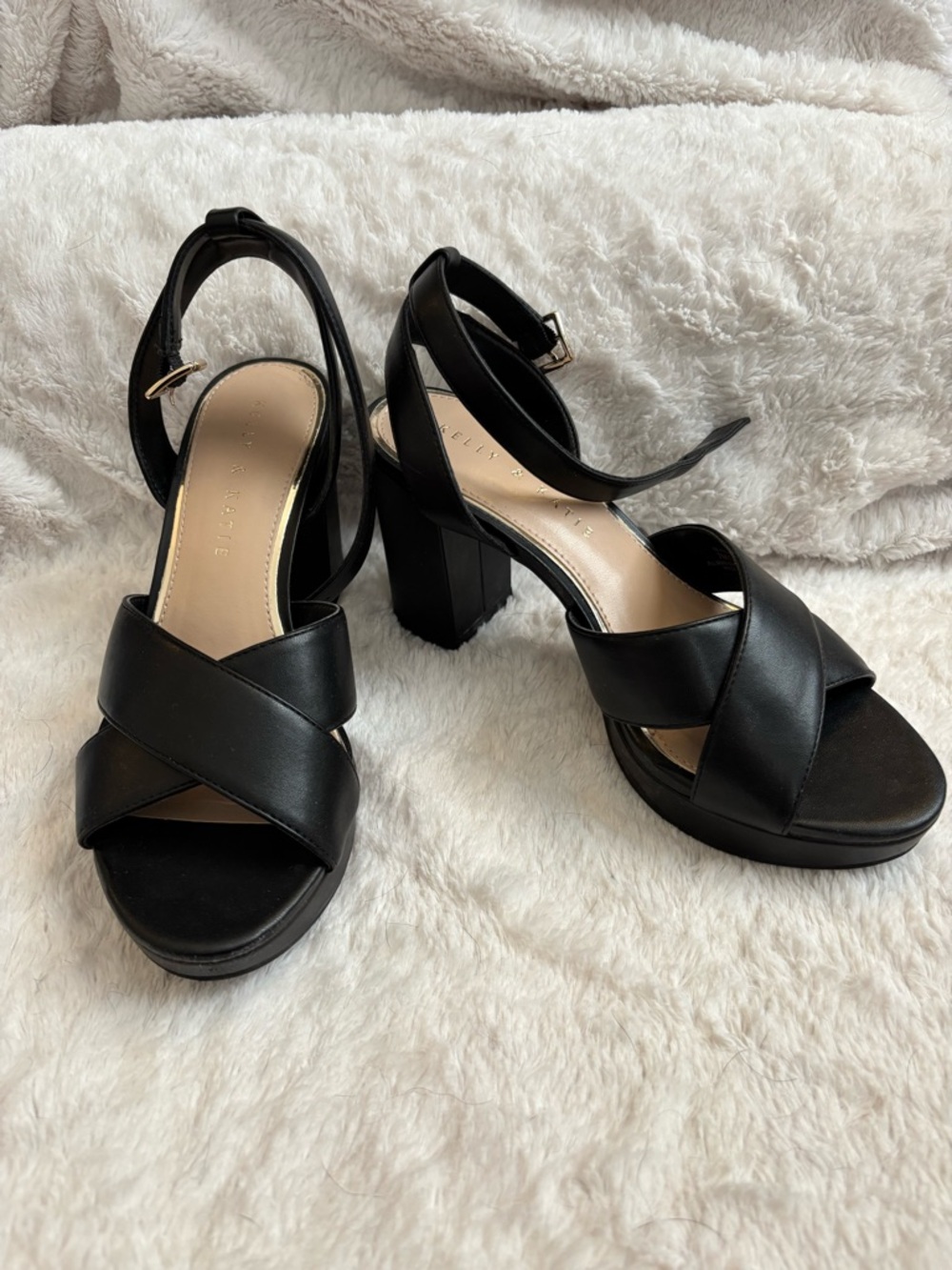 Kelly & Katie Black Crisscross Block Heel Sandals - Women's Dress Heels